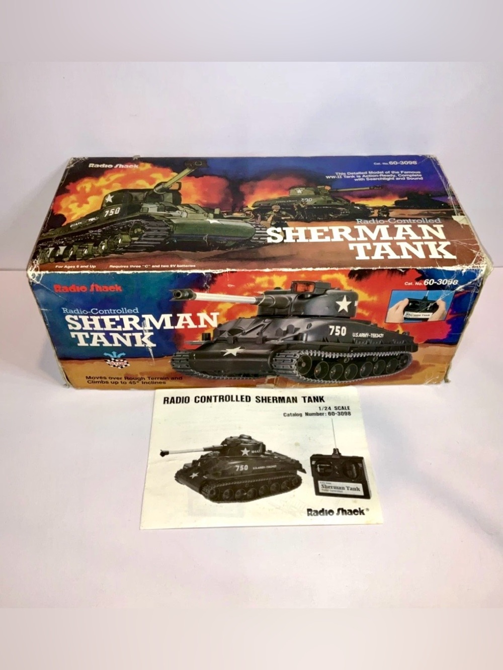 Vintage Radio Shack Radio Controlled Sherman Tank 60-3098 NOS 1/24  Box Manual